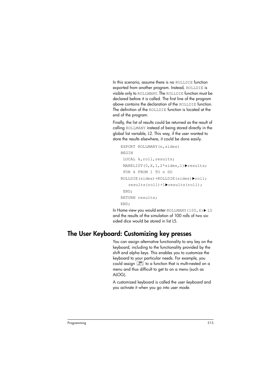 The user keyboard: customizing key presses | HP Prime Graphing Calculator User Manual | Page 519 / 608