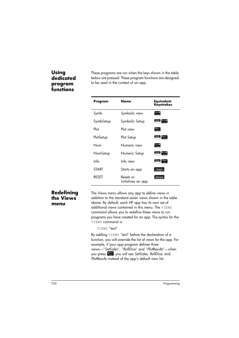 Using dedicated program functions, Redefining the views menu | HP Prime Graphing Calculator User Manual | Page 524 / 608