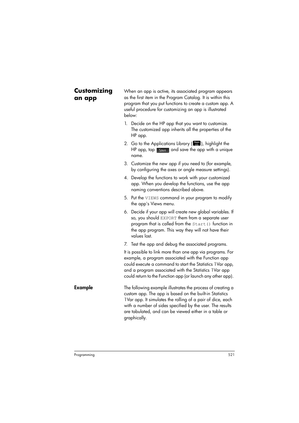 Customizing an app | HP Prime Graphing Calculator User Manual | Page 525 / 608