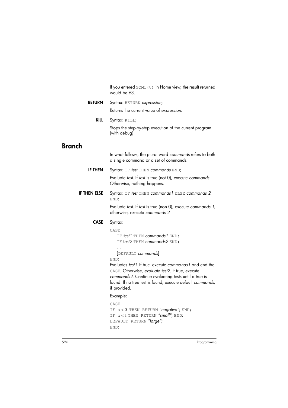 Branch | HP Prime Graphing Calculator User Manual | Page 530 / 608