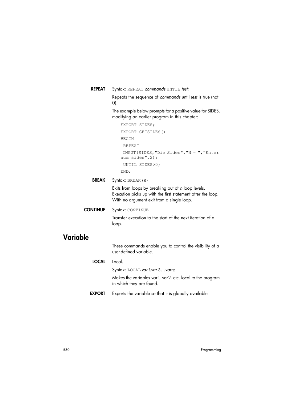 Variable | HP Prime Graphing Calculator User Manual | Page 534 / 608
