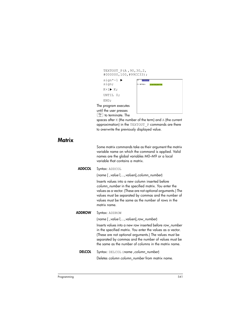 Matrix | HP Prime Graphing Calculator User Manual | Page 545 / 608