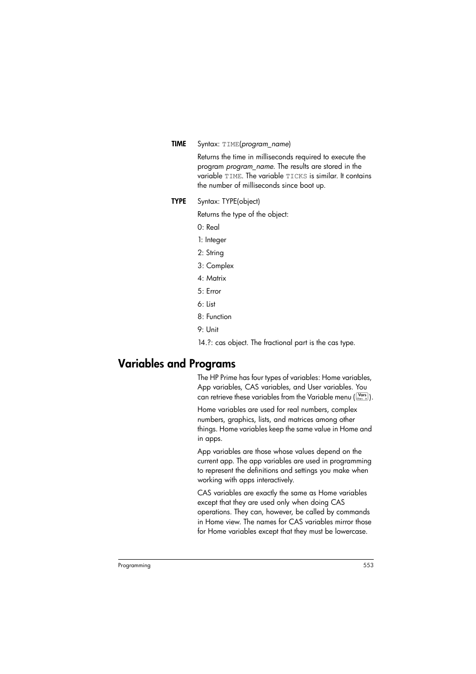 Variables and programs | HP Prime Graphing Calculator User Manual | Page 557 / 608