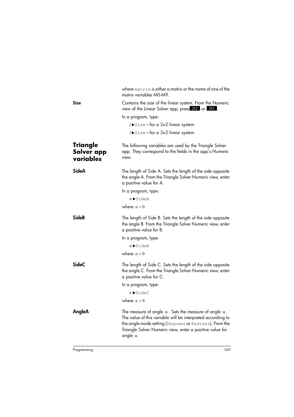 Triangle solver app variables | HP Prime Graphing Calculator User Manual | Page 573 / 608