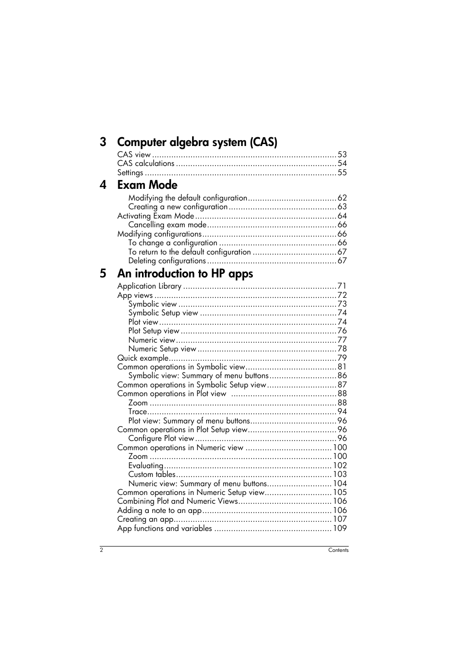 3 computer algebra system (cas), 4 exam mode, 5 an introduction to hp apps | HP Prime Graphing Calculator User Manual | Page 6 / 608