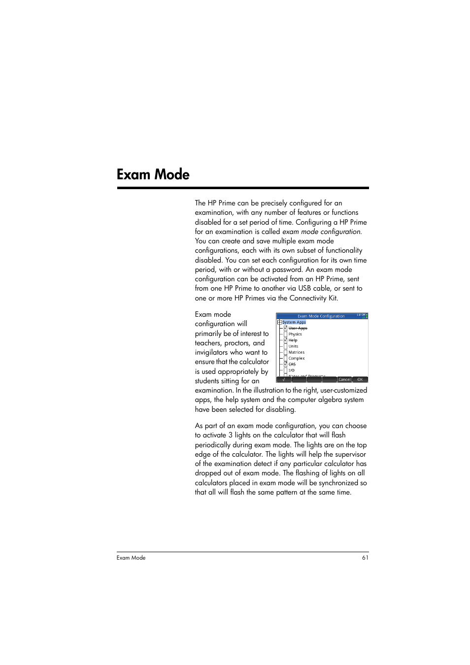 Exam mode, 4exam mode | HP Prime Graphing Calculator User Manual | Page 65 / 608