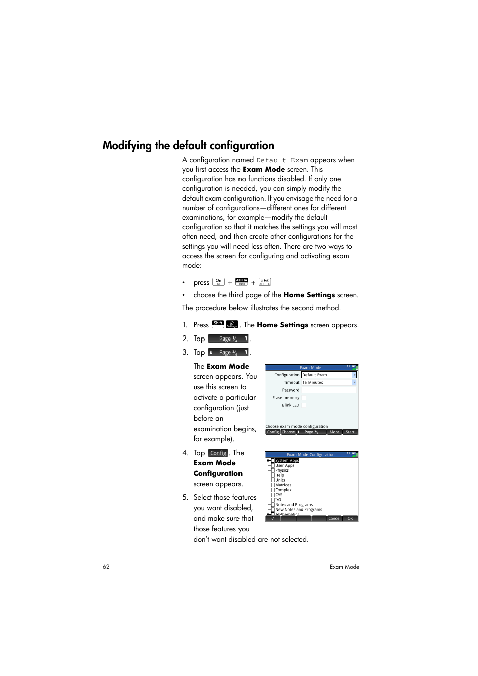 Modifying the default configuration | HP Prime Graphing Calculator User Manual | Page 66 / 608