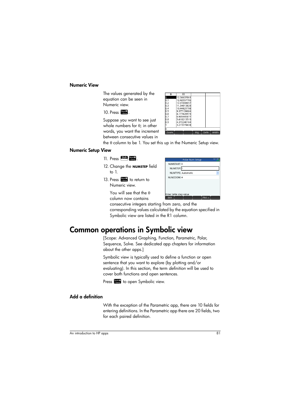 Common operations in symbolic view | HP Prime Graphing Calculator User Manual | Page 85 / 608