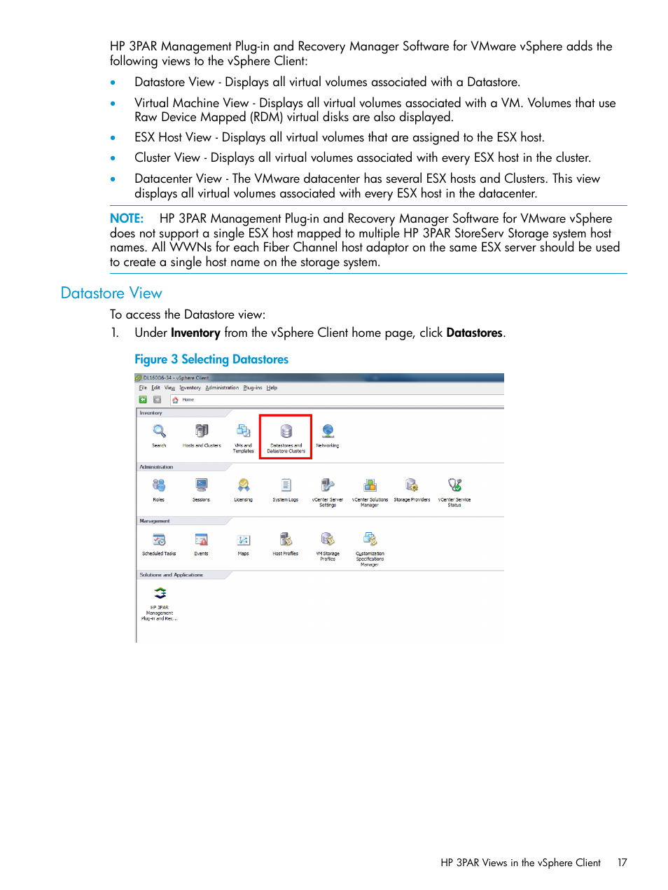 Datastore view | HP 3PAR Application Software Suite for VMware User Manual | Page 17 / 126