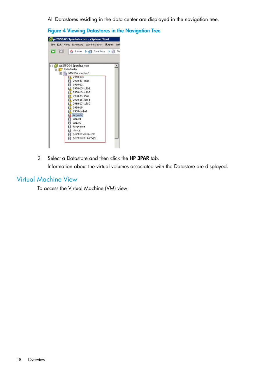 Virtual machine view | HP 3PAR Application Software Suite for VMware User Manual | Page 18 / 126