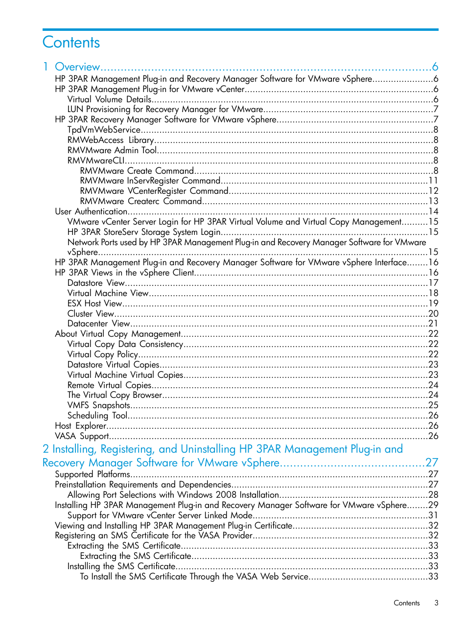 HP 3PAR Application Software Suite for VMware User Manual | Page 3 / 126