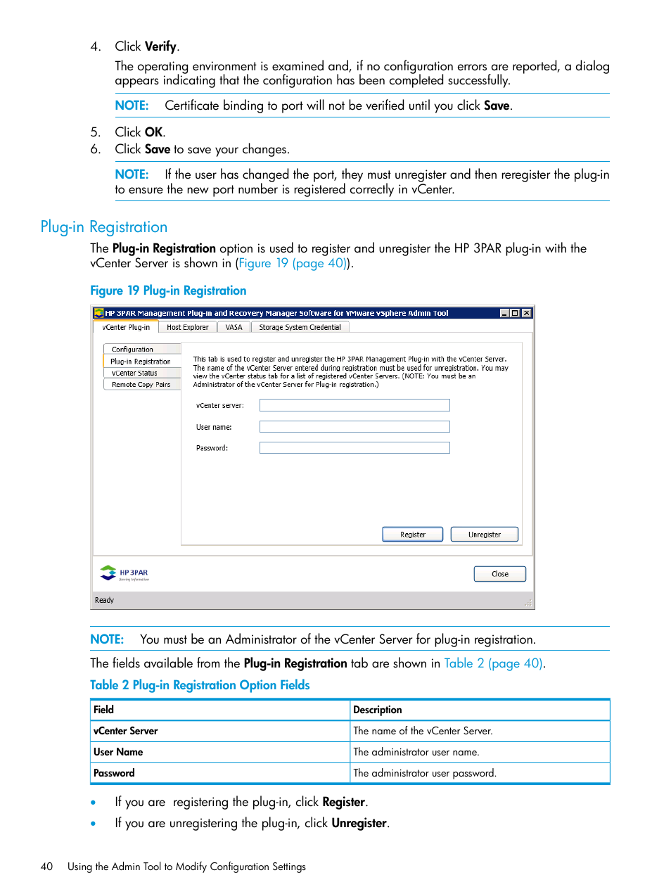 Plug-in registration | HP 3PAR Application Software Suite for VMware User Manual | Page 40 / 126