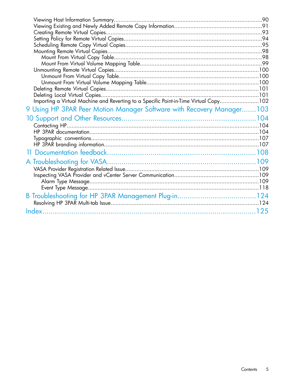 B troubleshooting for hp 3par management plug-in, Index | HP 3PAR Application Software Suite for VMware User Manual | Page 5 / 126