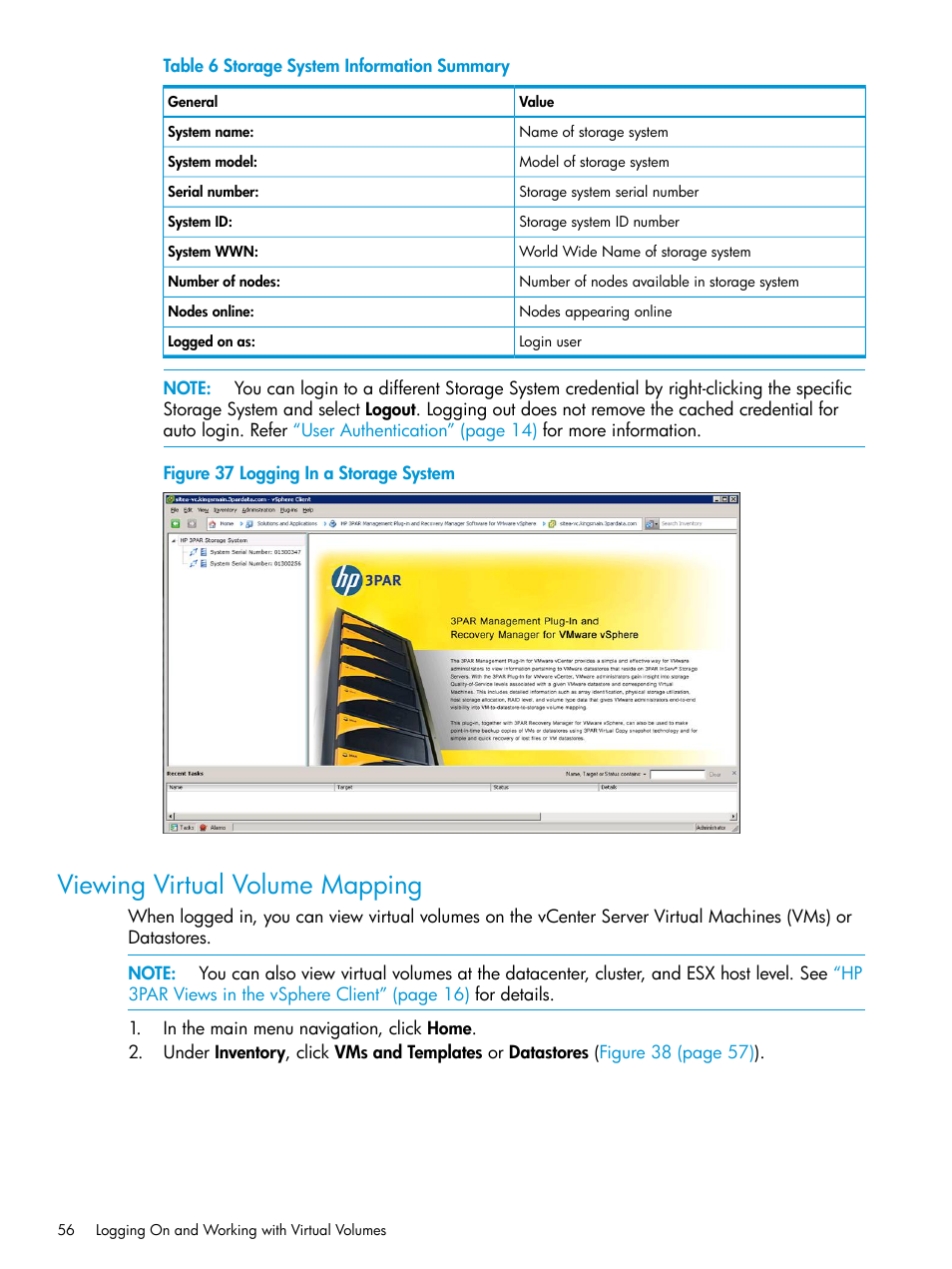 Viewing virtual volume mapping | HP 3PAR Application Software Suite for VMware User Manual | Page 56 / 126