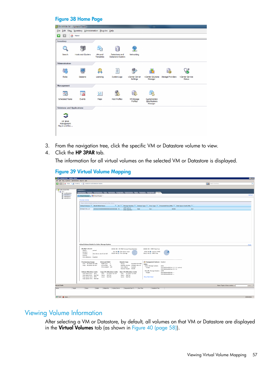 Viewing volume information | HP 3PAR Application Software Suite for VMware User Manual | Page 57 / 126