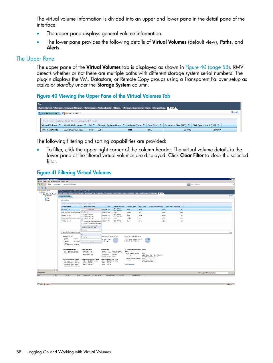 The upper pane | HP 3PAR Application Software Suite for VMware User Manual | Page 58 / 126