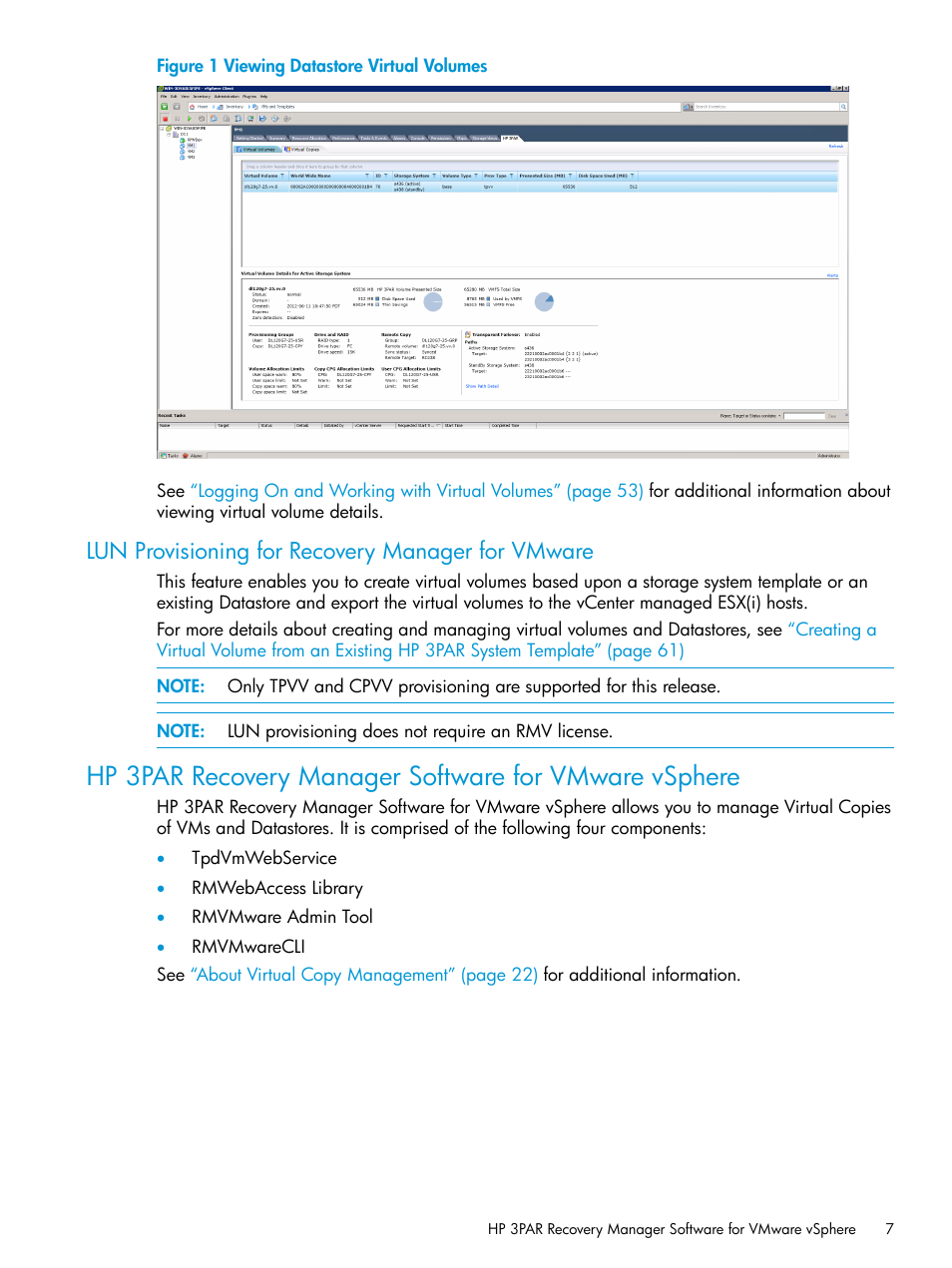 Lun provisioning for recovery manager for vmware | HP 3PAR Application Software Suite for VMware User Manual | Page 7 / 126