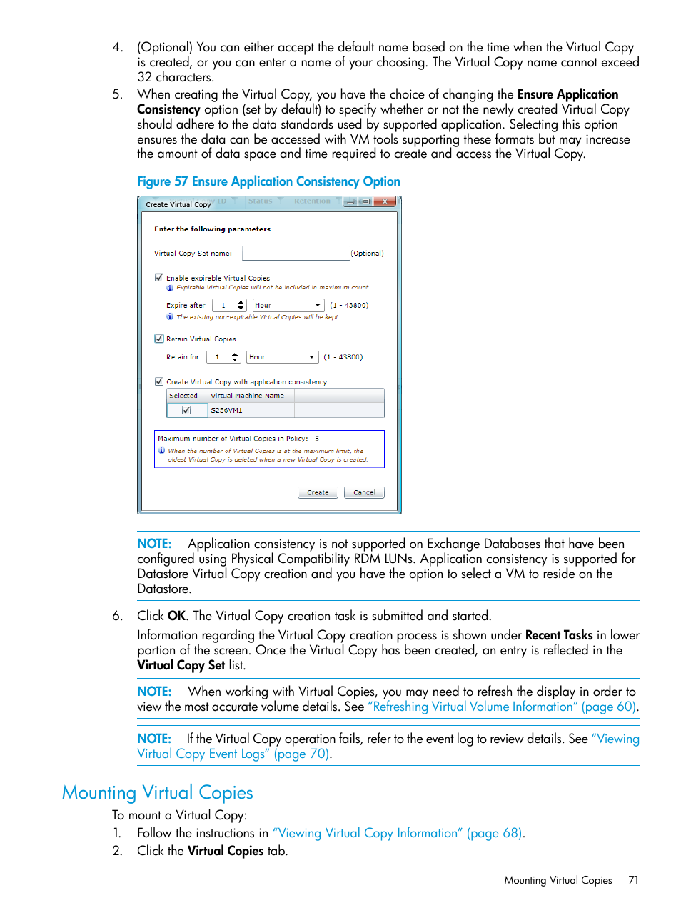 Mounting virtual copies | HP 3PAR Application Software Suite for VMware User Manual | Page 71 / 126