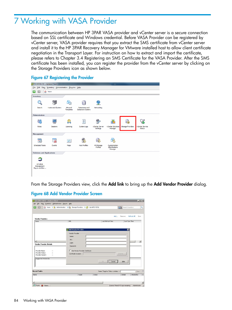 7 working with vasa provider | HP 3PAR Application Software Suite for VMware User Manual | Page 84 / 126