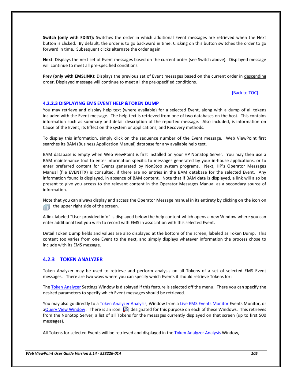 3 displaying ems event help &token dump, 3 token analyzer, Displaying ems event help & token dump | Token analyzer | HP Integrity NonStop J-Series User Manual | Page 105 / 192