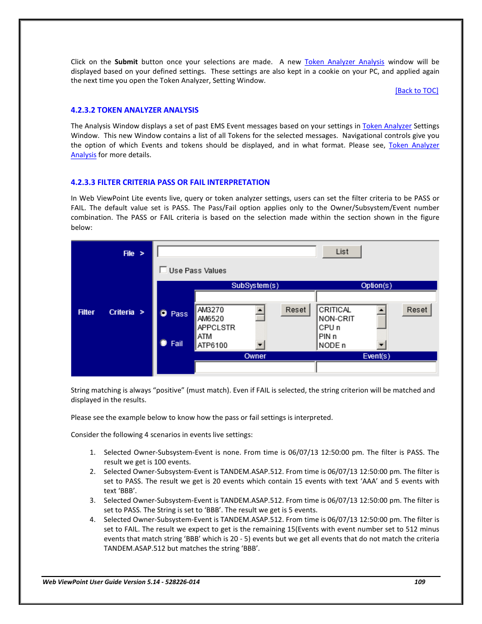 2 token analyzer analysis, 3 filter criteria pass or fail interpretation, Token analyzer analysis | Filter criteria pass or fail interpretation | HP Integrity NonStop J-Series User Manual | Page 109 / 192