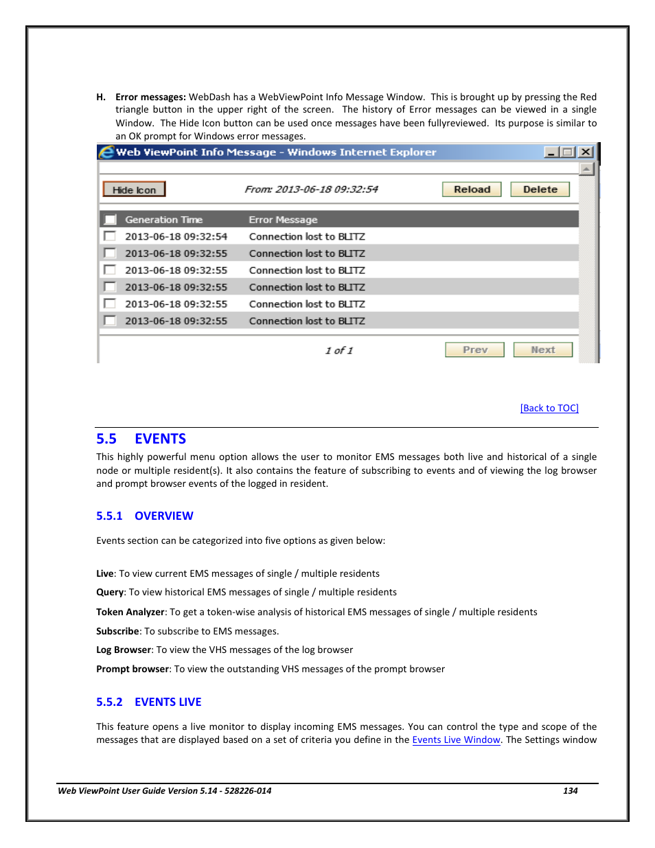 Events, 1 overview, 2 events live | Overview, Events live, Section 5.5.2, 5 events | HP Integrity NonStop J-Series User Manual | Page 134 / 192