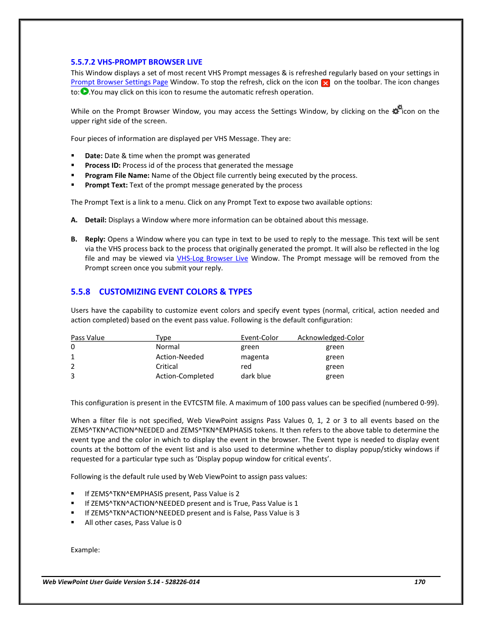 2 vhs-prompt browser live, Customizing event colors & types, Vhs-prompt browser live | Customizing event colors, Types, Click here | HP Integrity NonStop J-Series User Manual | Page 170 / 192