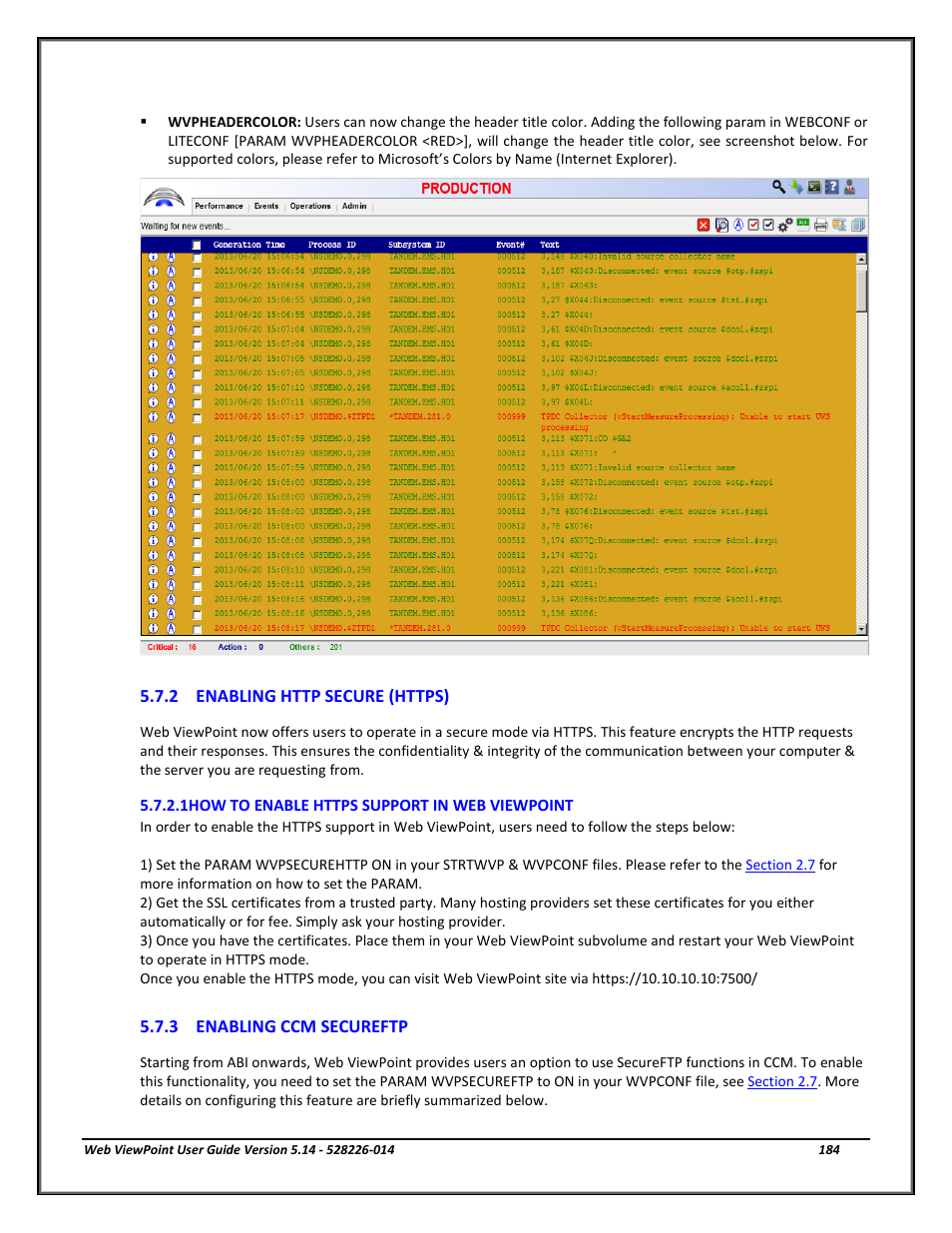 2 enabling http secure (https), 1how to enable https support in web viewpoint, 3 enabling ccm secureftp | Enabling http secure, Enabling ccm secureftp, Section 5.7.2, Section 5.7.3 | HP Integrity NonStop J-Series User Manual | Page 184 / 192