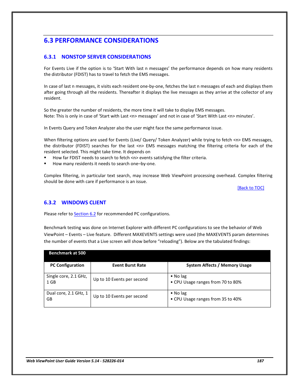 3 performance considerations, Nonstop server considerations, Windows client | Performance considerations, Section 6.3 | HP Integrity NonStop J-Series User Manual | Page 187 / 192