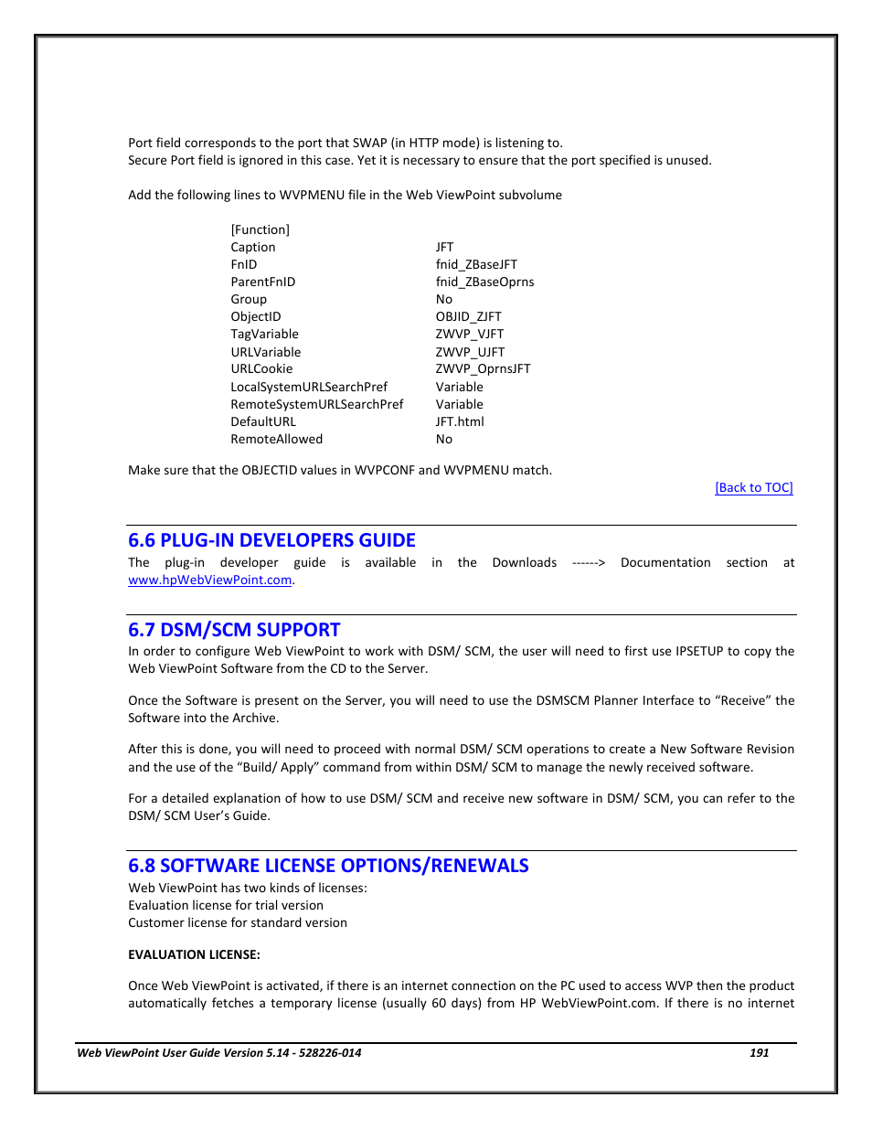 6 plug-in developers guide, 7 dsm/scm support, 8 software license options/renewals | Plug-in developer’s guide, Dsm/scm support, Software license options/renewals | HP Integrity NonStop J-Series User Manual | Page 191 / 192