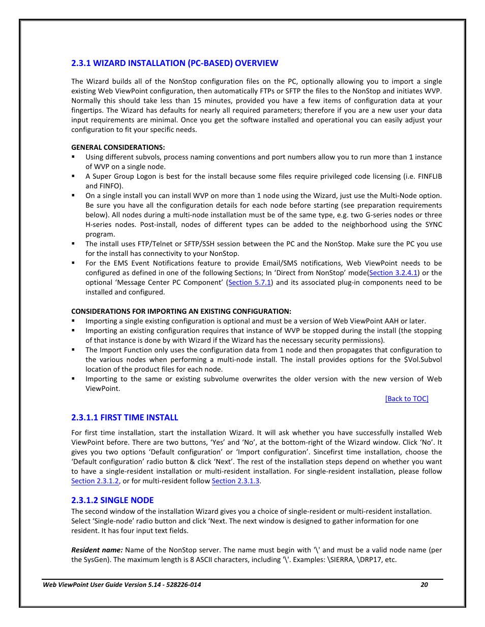 1 wizard installation (pc-based) overview, 1 first time install, 2 single node | Wizard installation (pc based) overview, Section 2.3.1.1, Section 2.3.1 | HP Integrity NonStop J-Series User Manual | Page 20 / 192