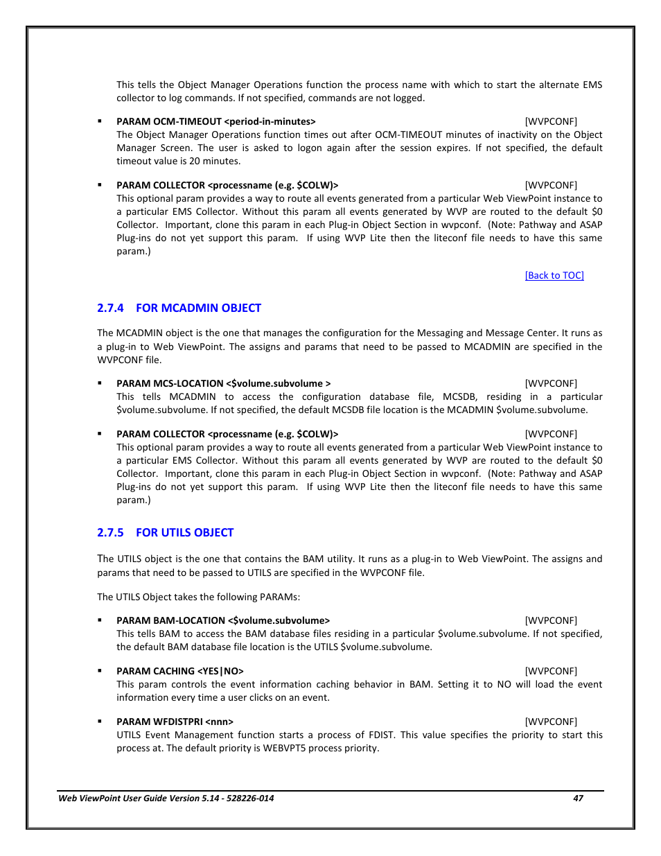 For mcadmin object, For utils object | HP Integrity NonStop J-Series User Manual | Page 47 / 192