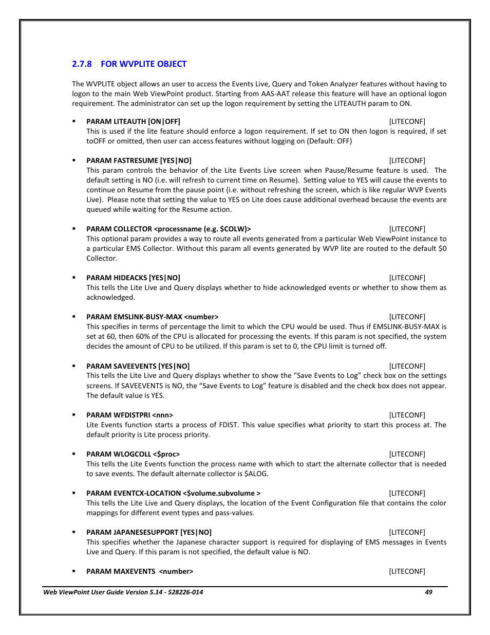 For wvplite object | HP Integrity NonStop J-Series User Manual | Page 49 / 192