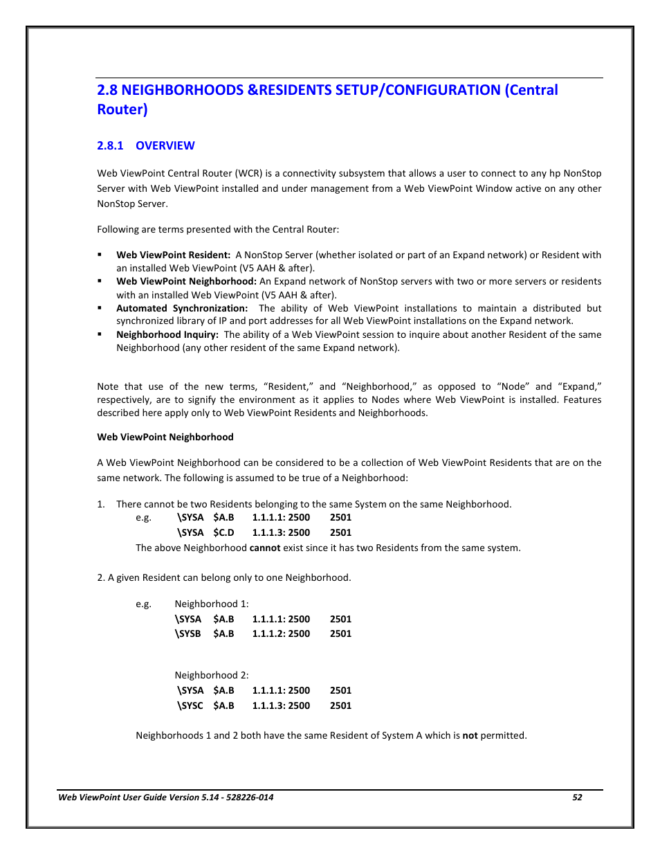 Overview, Neighborhoods & residents setup, Neighborhoods & residents | Section 2.8 | HP Integrity NonStop J-Series User Manual | Page 52 / 192