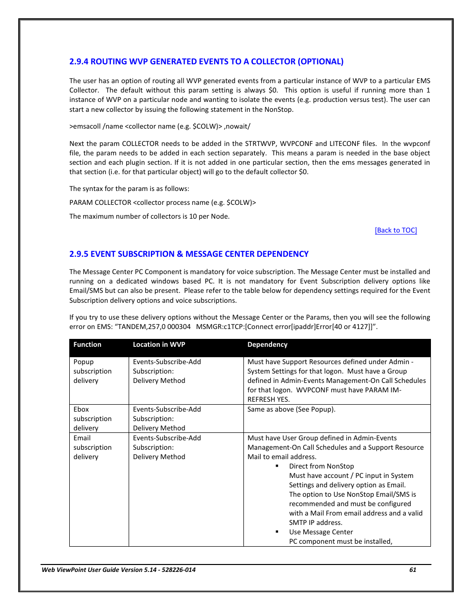 5 event subscription & message center dependency, Routing wvp generated events to a collector, Event subscription & message center dependency | HP Integrity NonStop J-Series User Manual | Page 61 / 192