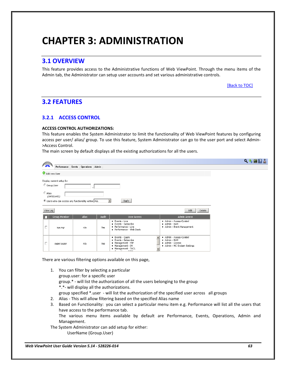 Chapter 3: administration, Overview, Features | Access control, Administration, 1 overview, 2 features | HP Integrity NonStop J-Series User Manual | Page 63 / 192