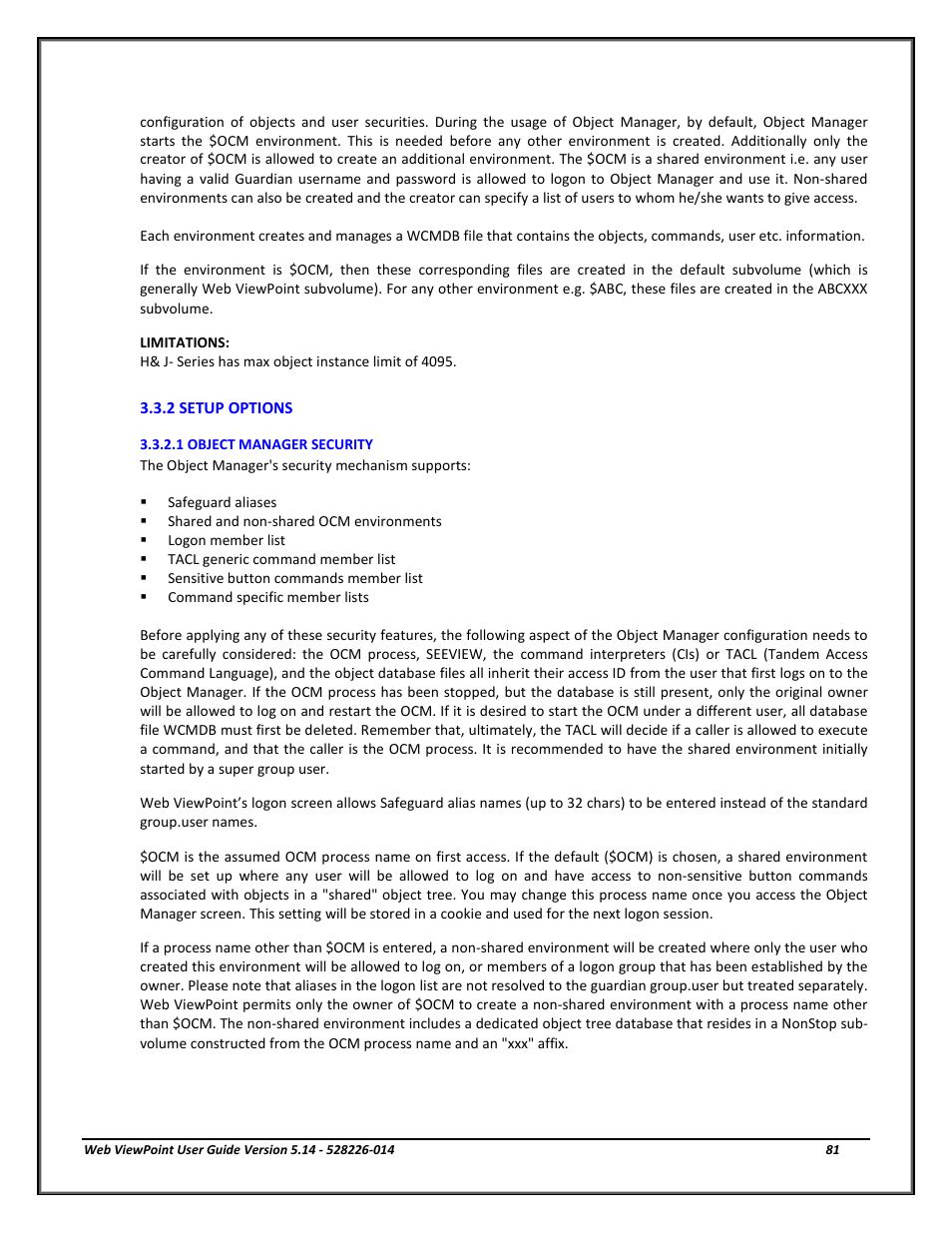 2 setup options, 1 object manager security, Setup options | Object manager security | HP Integrity NonStop J-Series User Manual | Page 81 / 192