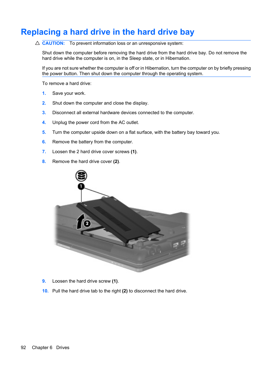 Replacing a hard drive in the hard drive bay | HP ProBook 6440b Notebook-PC User Manual | Page 102 / 183