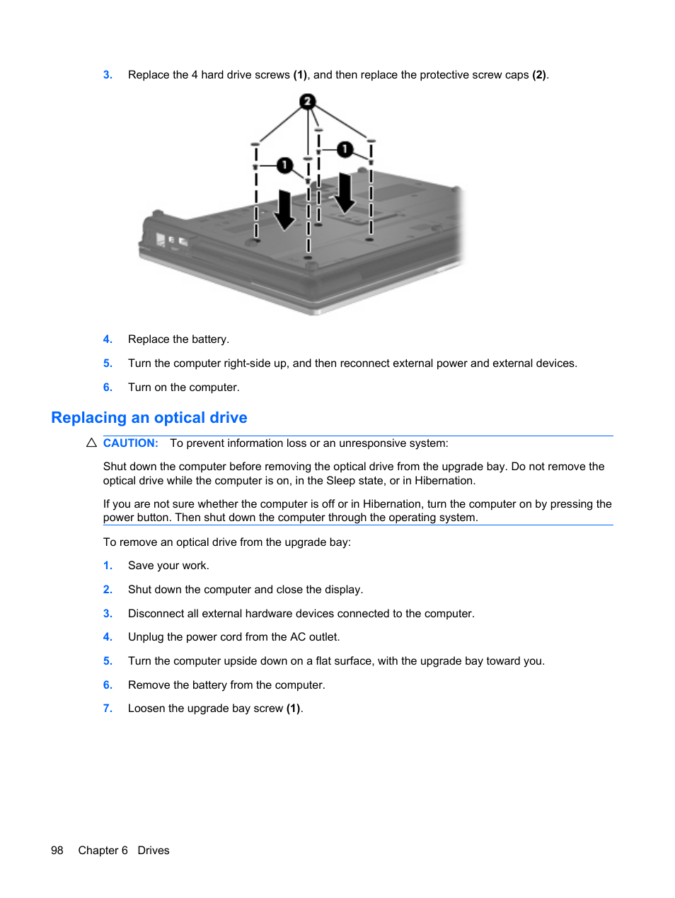 Replacing an optical drive | HP ProBook 6440b Notebook-PC User Manual | Page 108 / 183