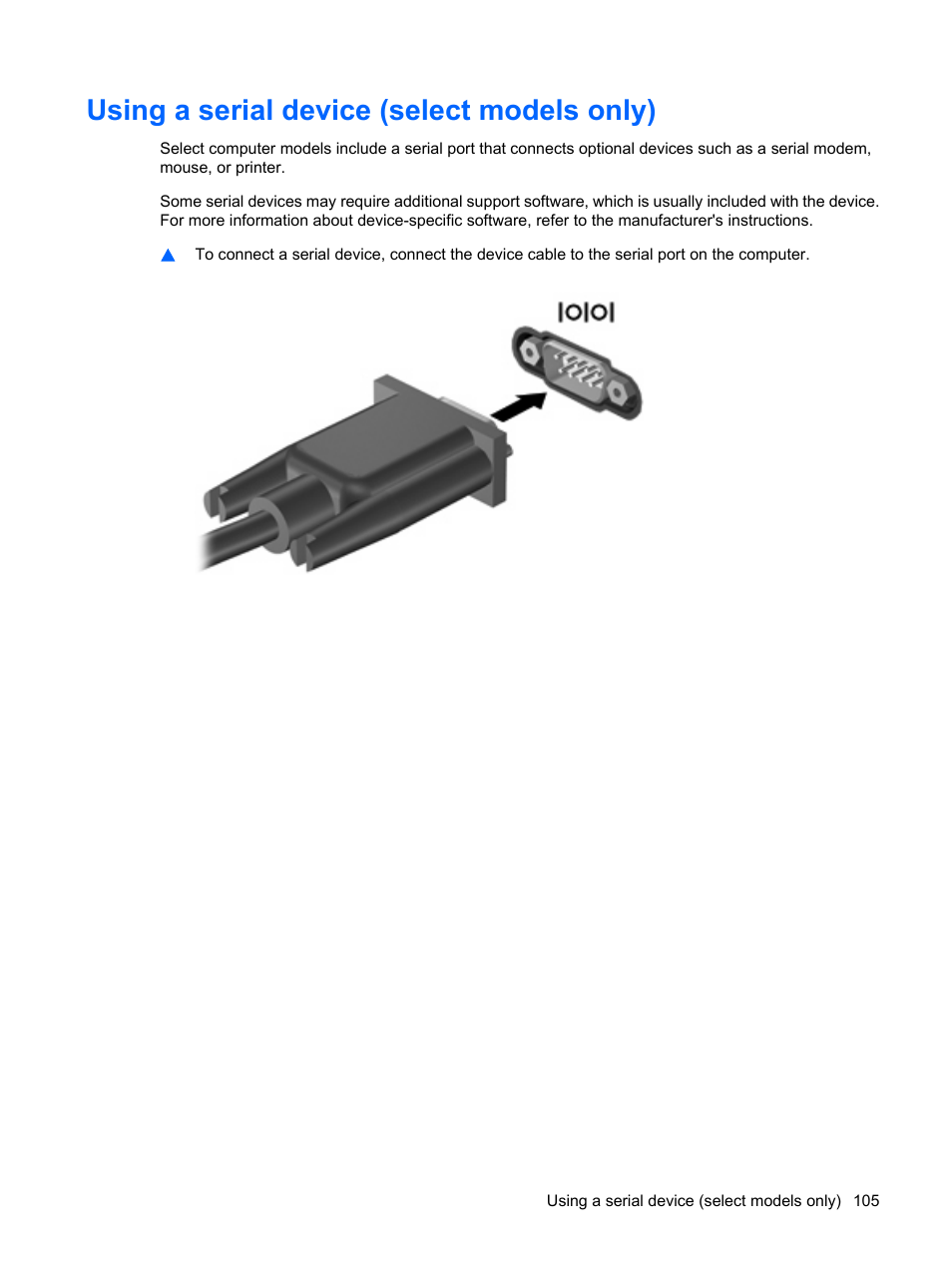 Using a serial device (select models only) | HP ProBook 6440b Notebook-PC User Manual | Page 115 / 183