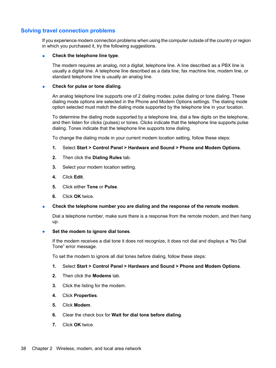 Solving travel connection problems | HP ProBook 6440b Notebook-PC User Manual | Page 48 / 183