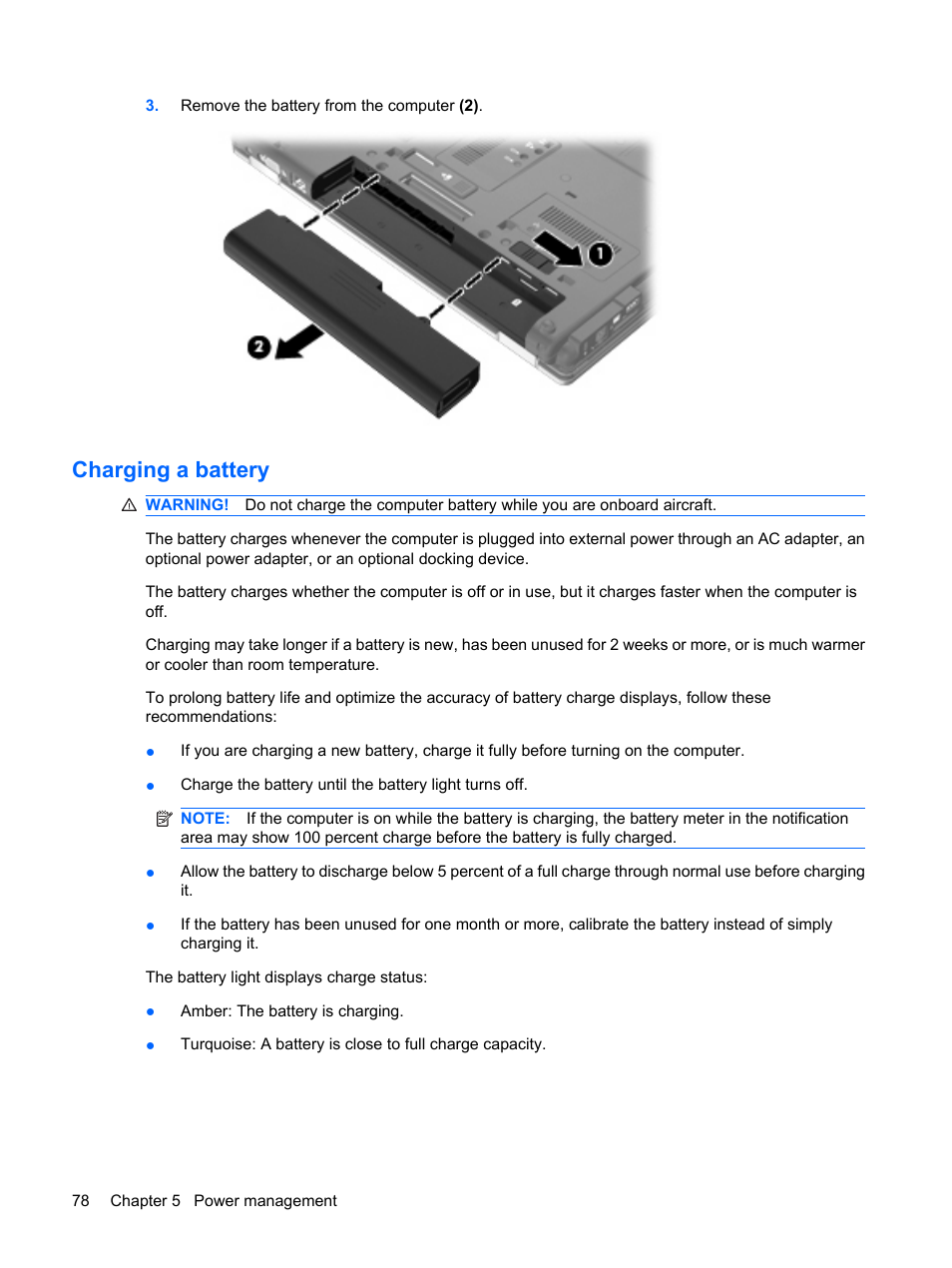 Charging a battery | HP ProBook 6440b Notebook-PC User Manual | Page 88 / 183