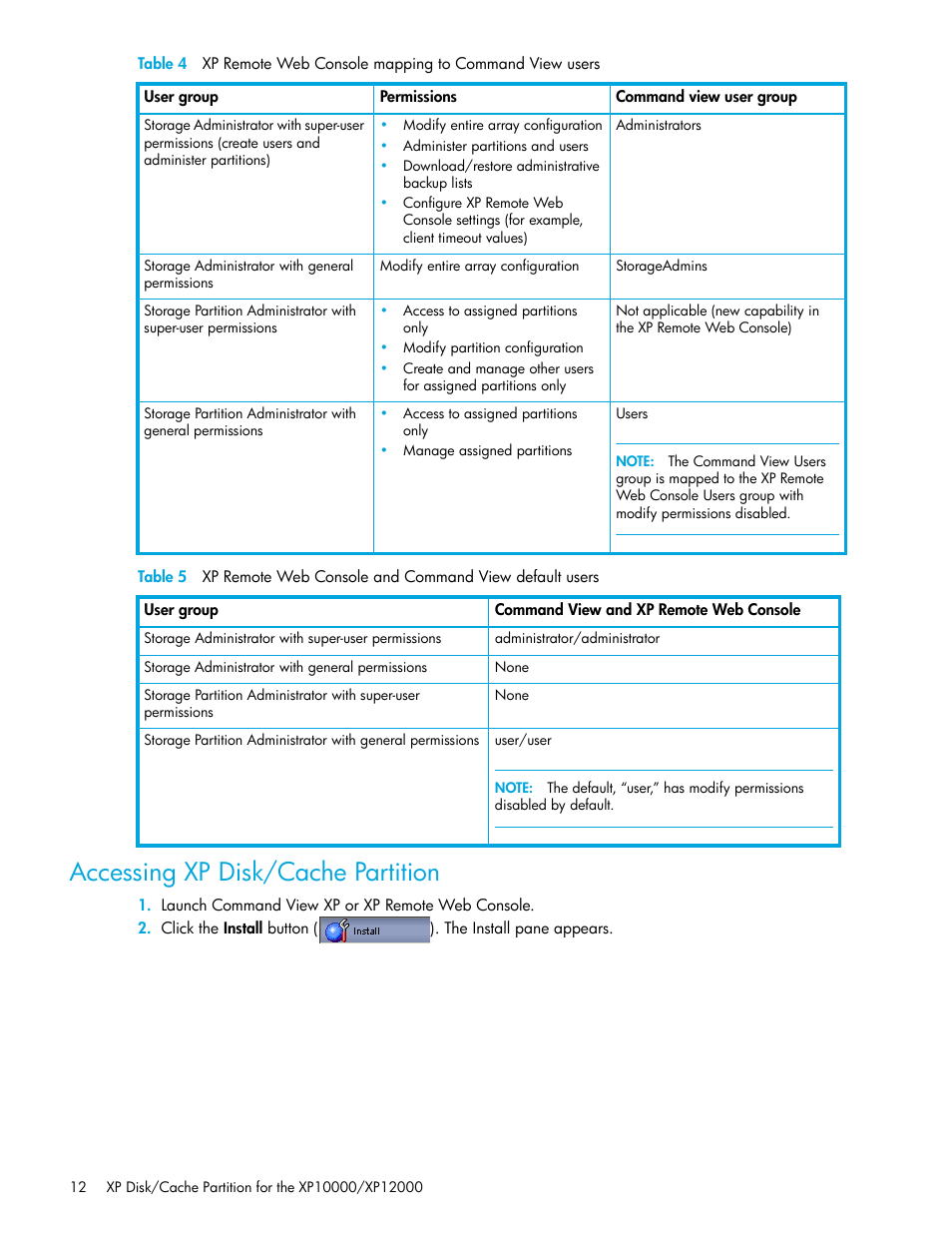 Accessing xp disk/cache partition | HP StorageWorks XP Remote Web Console Software User Manual | Page 12 / 26