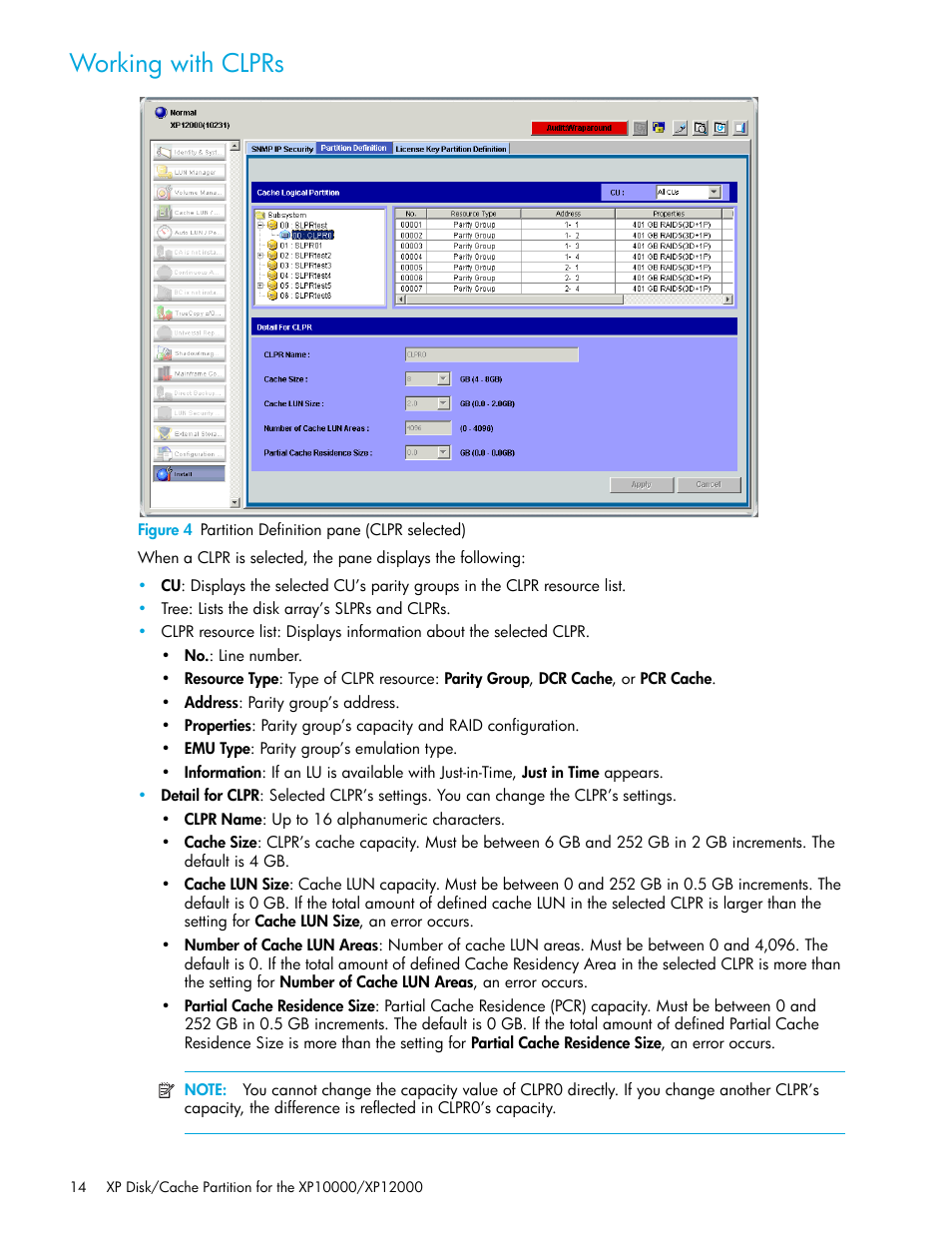 Working with clprs, Figure 4 partition definition pane (clpr selected), 4 partition definition pane (clpr selected) | HP StorageWorks XP Remote Web Console Software User Manual | Page 14 / 26