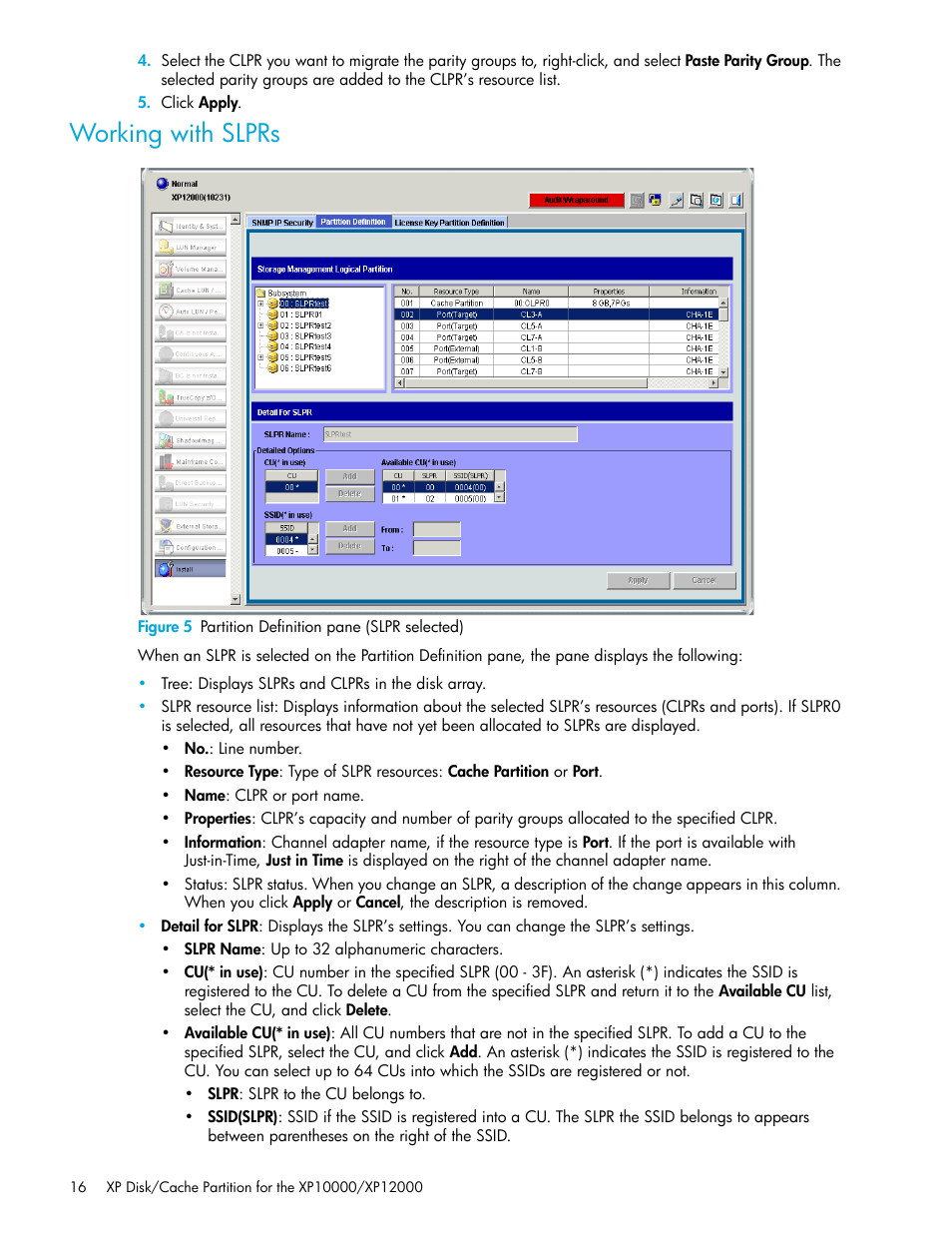 Working with slprs, Figure 5 partition definition pane (slpr selected), 5 partition definition pane (slpr selected) | HP StorageWorks XP Remote Web Console Software User Manual | Page 16 / 26