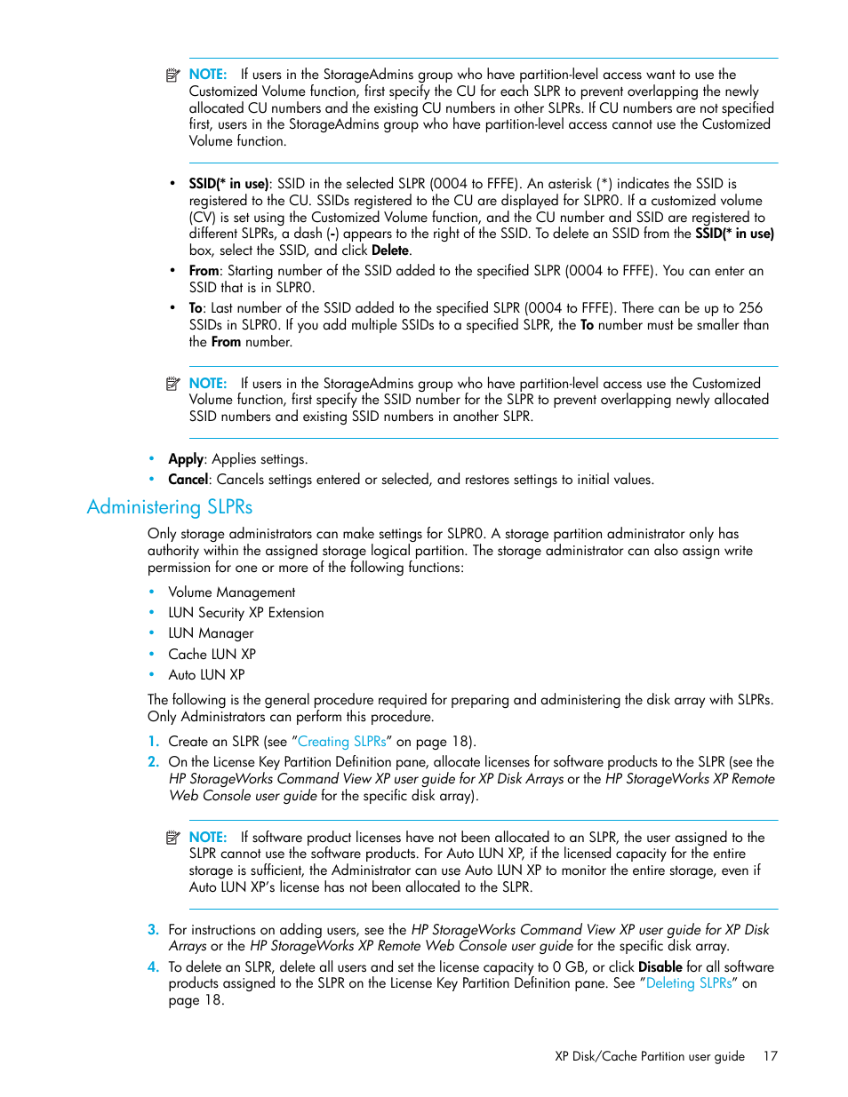 Administering slprs | HP StorageWorks XP Remote Web Console Software User Manual | Page 17 / 26