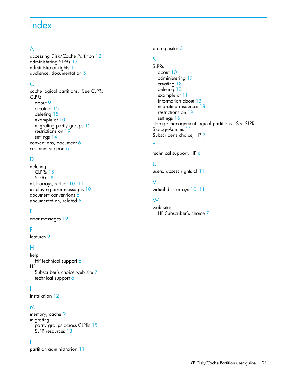 Index | HP StorageWorks XP Remote Web Console Software User Manual | Page 21 / 26