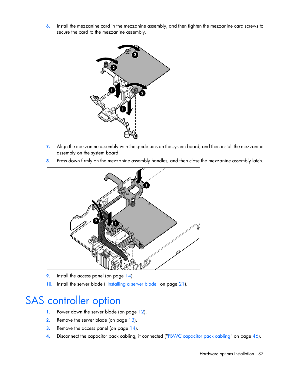 Sas controller option | HP ProLiant BL420c Gen8 Server Blade User Manual | Page 37 / 88