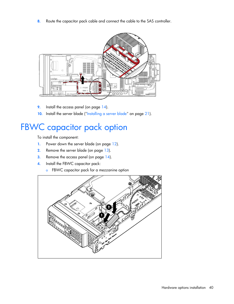 Fbwc capacitor pack option | HP ProLiant BL420c Gen8 Server Blade User Manual | Page 40 / 88