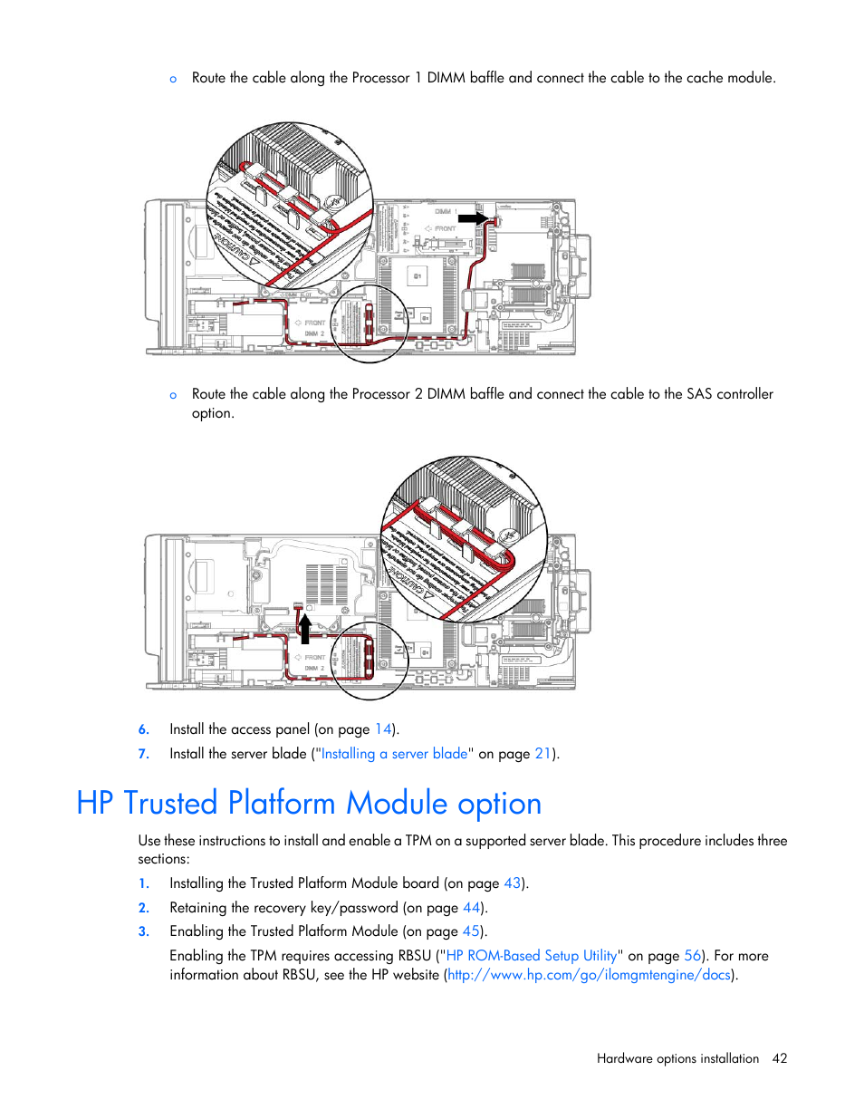 Hp trusted platform module option | HP ProLiant BL420c Gen8 Server Blade User Manual | Page 42 / 88
